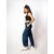 MULTIWA Women Denim Flared Frill Belt Pant (XL, Dark Blue)