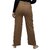 MULTIWA Ribbed Cargo Ankle Pant Regular Fit Trouser Pants | Solid High Waist with Pockets Cargo Pants | Ribbed Drawstring Cargo Pants Brown