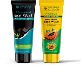 Forever bliss Day  Night Face Cleansing Combo With Brightening Papaya Face Wash 60ml  Charcoal Face Wash 60ml (Combo P