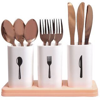 Small Plastic Cutlery Holder Set with Self-Draining Design - Spoon & Utensil Stand for Kitchen
