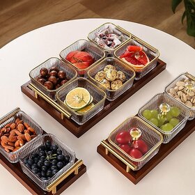 Elegant Japanese-Style Glass Snack Tray | Multi-Compartment Fruit & Nut Serving Dish (Gold Fruit Plate & Tray Set 4pcs)