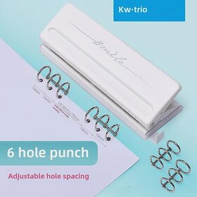 Adjustable 6-Hole Paper Punch for Binder Paper, A4 Sheets - Spacing Customizable Desktop Punching Machine (Pink)