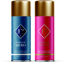 F9 Forever Glam and Hero Long Lasting Freshness Deodorant Perfume Body Spray For Men and women (150ml2) Pack of 2