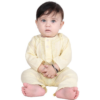Kid Kupboard Cotton Baby Boys Kurta and Pyjama Set, Yellow, Full-Sleeves, 9-12 Months KIDS8019