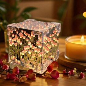 Tulip Cube Mirror Lamp, 30 Flowers LED Decorative Lamp, 2 in 1 Mirror  Table Ornaments for Bedroom Livingroom Desktop D