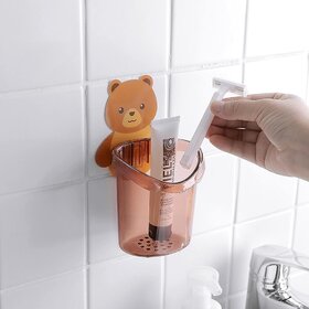 Teddy Bear Shaped Toothbrush Holder Tumbler Stand Rack Self-Adhesive Bathroom Wall Organizer for Toothbrush bathroom org