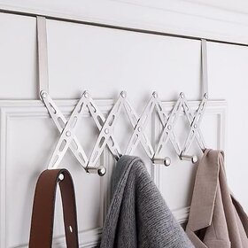 Folding 6 Hooks Stainless Steel Adjustable Door Back Hook Hanger - Pack of 1