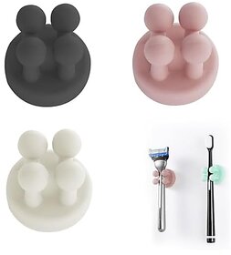 (Pack of 3) Silicone Toothbrush Holders Toothbrush Holders for Bathroom Self Adhesive Wall Mounted Hooks for Hanging Key Toothbrush Razor and Small Items for Kitchen Bathroom Living Room Office