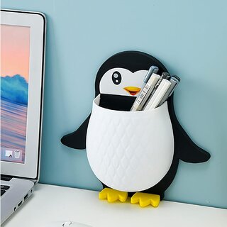 Toothbrush Holder Penguin Wall Mounted Storage Rack, Multifunctional Wall Hanging for Makeup Tools, Pens, Kitchen Chopst
