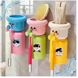(Pack of 1) Cute Cartoon Toothbrush Holder for Kids | Wall Mounted Bathroom Organizer | Suction Cup Toothbrush Stand | Durable Plastic Holder for Brush RazorPaste | Cool Boy/Luck Girl Design