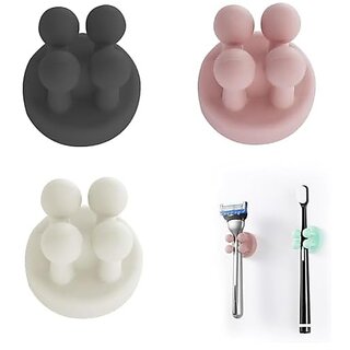 (Pack of 3) Silicone Toothbrush Holders Toothbrush Holders for Bathroom Self Adhesive Wall Mounted Hooks for Hanging Key Toothbrush Razor and Small Items for Kitchen Bathroom Living Room Office