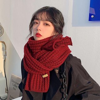 Cozy Unisex Chunky Knit Scarf - Soft Winter Warmth, Korean Style Fashion Accessory for Couples & Students (Knitted Butterfly Pattern Solid Scarf - White)