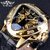 Men's Automatic Skeleton Watch Triangle Dial Fashion Casual Mechanical Watch (Silver Case Black Dial Gold Movement)