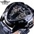 Men's Automatic Skeleton Watch Triangle Dial Fashion Casual Mechanical Watch (Silver Case Black Dial Gold Movement)