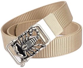 Men's Automatic Buckle Nylon Belt - Heavy Duty No-Hole No-Punch Casual Webbing Strap (Silver Buckle--Black_120cm)