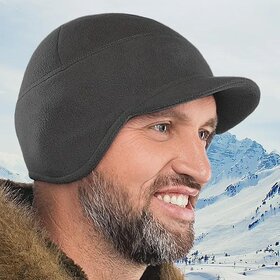 Winter Thermal Fleece Ear Flap Hat for Outdoor Running Cycling Sports Windproof Cold Weather Cap (Gray_55-60cm (One Size))