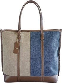 Stylish Beige and Blue Leather Tote Bag - Perfect for Fashion Enthusiasts and Professionals