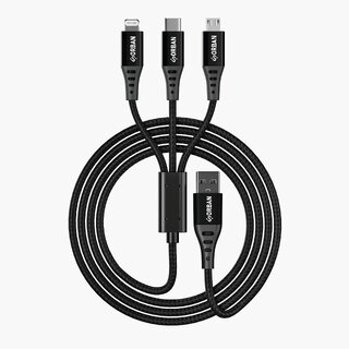 Orban 3-IN-1 Fast Charging Cable Braided + Metal Shell 1.2M Length Multi-Connector USB for Smartphones Tablets