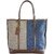 Stylish Beige and Blue Leather Tote Bag - Perfect for Fashion Enthusiasts and Professionals