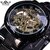 Winner Men's Fashion Casual Roman Numeral Skeleton Manual Mechanical Watch (Black Case White Dial Gold Text)