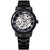 Winner Men's Fashion Casual Roman Numeral Skeleton Manual Mechanical Watch (Black Case White Dial Gold Text)