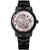 Winner Men's Fashion Casual Roman Numeral Skeleton Manual Mechanical Watch (Black Case White Dial Gold Text)