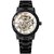 Winner Men's Fashion Casual Roman Numeral Skeleton Manual Mechanical Watch (Black Case White Dial Gold Text)