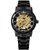 Winner Men's Fashion Casual Roman Numeral Skeleton Manual Mechanical Watch (Black Case White Dial Gold Text)
