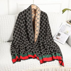 Luxury Wool Cashmere Scarf Wrap Shawl for Women, Warm Plaid Pattern Winter Fashion Accessory (CC Style - Black, 190-70 cm)