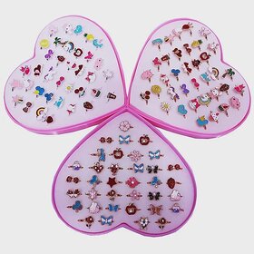 36-Piece Surprise Assorted Kids Rings Set, Alloy Gold-Plated Enamel Cartoon Character Jewelry Gift Box (A997 Random Mixed Gold, Adjustable Opening)