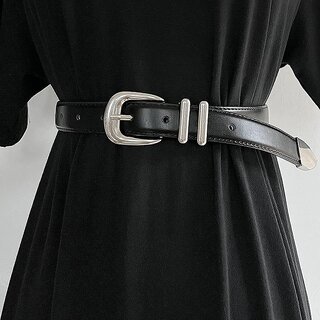 Vintage Distressed Leather Belt with Silver Buckle - Unisex Genuine Cowhide for Men & Women (Black)