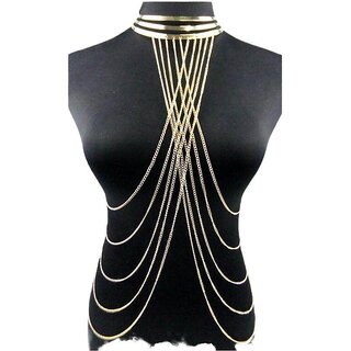 Gold Body Chain Necklace Bold Statement Layering Jewelry for Women (Gold)