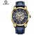 Men's Automatic Skeleton Watch | Genuine Leather Strap | Water-Resistant Sports Watch (Gold Case Blue Dial Blue Strap)