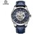 Men's Automatic Skeleton Watch | Genuine Leather Strap | Water-Resistant Sports Watch (Gold Case Blue Dial Blue Strap)