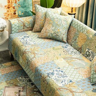 American Patchwork Quilted Sofa Cover Slipcover, Non-Slip Cotton Couch Protector with Luxury Design (Lano, 90x180cm)