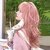Pink Long Curly Wig with Bangs - Natural Look Synthetic Hair for Fashion & Cosplay (Straight Bangs Grapefruit Pink + Large Curved Co)