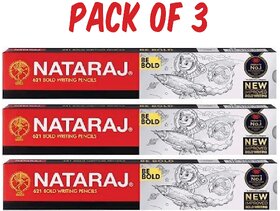 (Pack of 3) Nataraj NAT 621 Bold Writing Pencils | Set of 30 with Free Sharpeners & Erasers (Red)