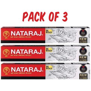 (Pack of 3) Nataraj NAT 621 Bold Writing Pencils | Set of 30 with Free Sharpeners & Erasers (Red)