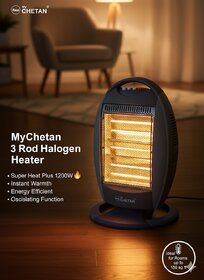 MyChetan SuperHeatPlus 3 Rod Halogen Heater  1200W High-Efficiency Room Heater with Oscillation  Fast Heating  Energy