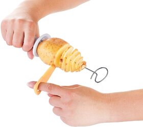 Potato Twister Spiral Cutter - 4 Stainless Steel Sticks, Reusable Tornado Potato Slicer & Chips Maker