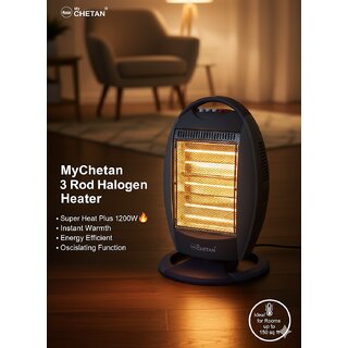 MyChetan SuperHeatPlus 3 Rod Halogen Heater  1200W High-Efficiency Room Heater with Oscillation  Fast Heating  Energy