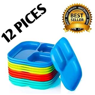 Plastic Lunch Plate,Dahi and Chat Plate,Snack and Appetizer Plate,Tray for Party and Daily use Serving Plate pack of 12