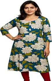 Elegant Blue Floral Printed A-Line Kurti