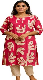 Elegant Dark Rani Pink Kurti with Abstract Pattern and Button Placket