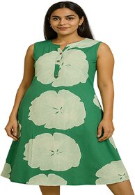 Stylish Forest Green Sleeveless A-Line Floral Print Top