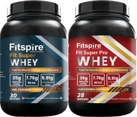 Fitspire Fit Super Pro Double Chocolate Whey Protein 2 lbs + Fit Super Gourmet Coffee Whey Protein 1 kg Combo