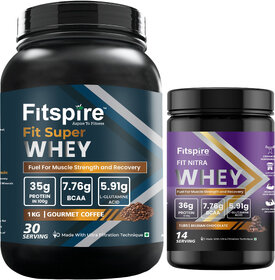 Fitspire Fit Super Gourmet Coffee Whey Protein 1kg + Fit Nitra Belgian ChocolateWhey Protein 1lb Combo