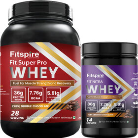 Fitspire Fit Super Pro Double Chocolate Whey Protein 2 lbs + Fit Nitra Belgian Chocolate Whey Protein 1 lb Combo