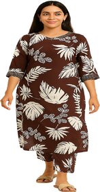 Elegant Chocolate Brown Leaf Print Kurta with Plazo Pants - Three-Quarter Sleeve Ethnic Wear