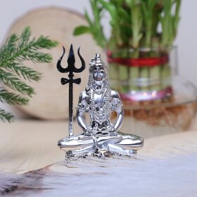 Tiny Shiny Padmasana Sliver Shiv Ji Murti for Car Dashboard Home Temple Pooja Room